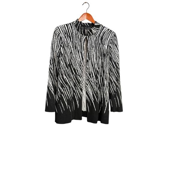 Ming Wang Black Open Front Cardigan White Detail Size Medium Old Money Luxury - Picture 1 of 9